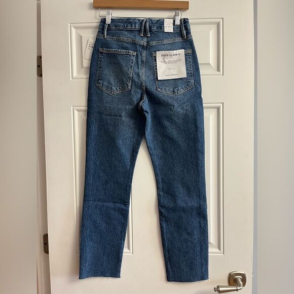Good American Good Classic Raw Hem High Rise Jeans Blue940 Size 4 / 27 NWOT - Picture 3 of 11